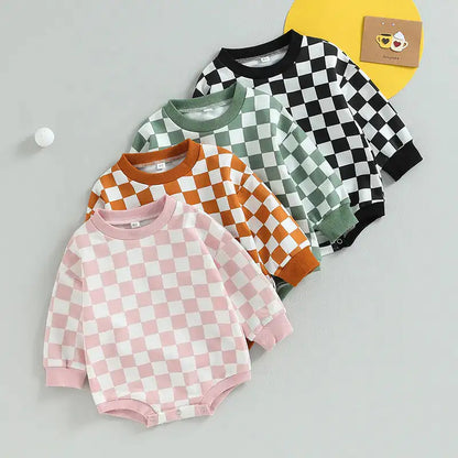 Baby Checkered Print Bubble Rompers Onesie