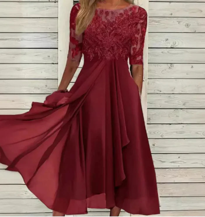 Chiffon Stitching Lace Hollow-out Dresses