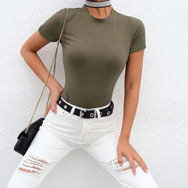 Black White Green Bodysuit Short Sleeve