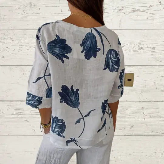 Printed V-Neck Tunic Tops