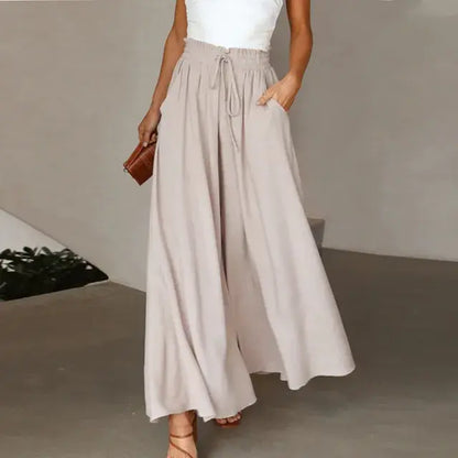 Pants Solid Color Elastic High Waist Wide Leg Trousers