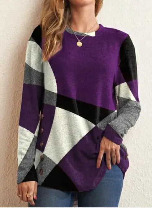 Geometric Contrast Long Sleeve Shirts