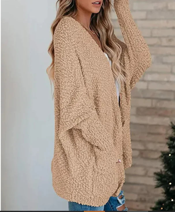 Knitted double pocket cardigan sweaters