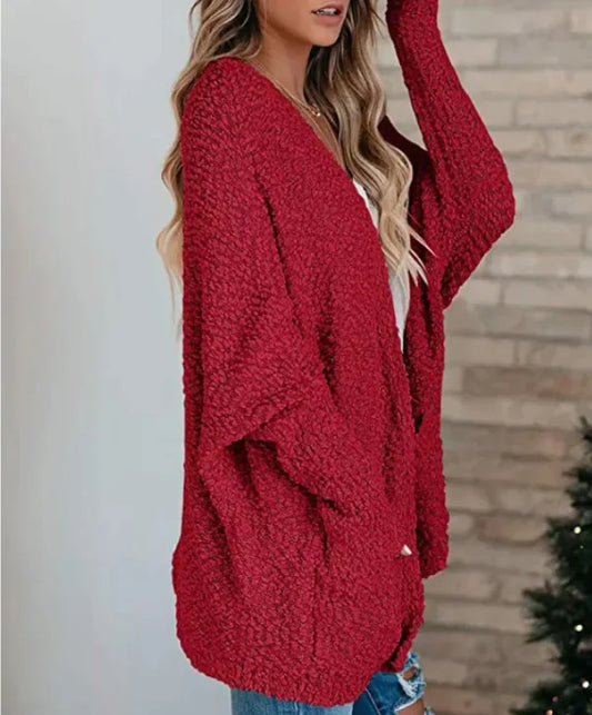 Knitted double pocket cardigan sweaters