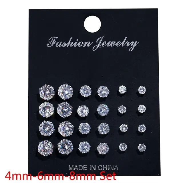 White Crystal Stud Earrings Sets