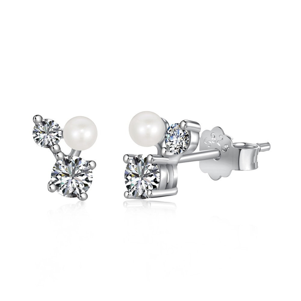 Silver Needle Freshwater Pearl Ear Studs