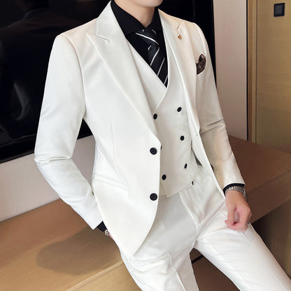 Three-piece Business Suits Slim Double Buckle Solid Color