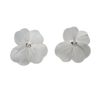 Silver Large Flower Ear Clips