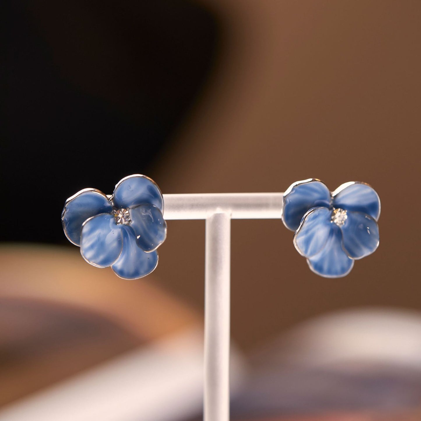 Blue Vintage Iris Tectorum Flower Phalaenopsis Stud Earrings