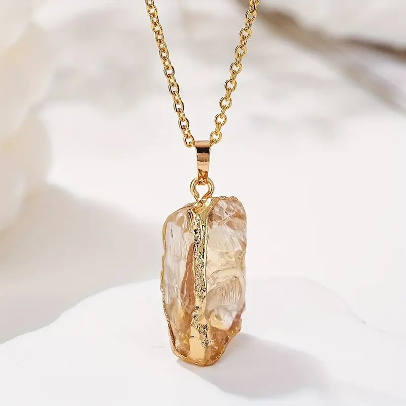 Natural Stone Irregular Crystal Electroplated Gilding Pendant