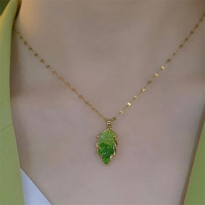 Green Crystal Leaf Necklaces