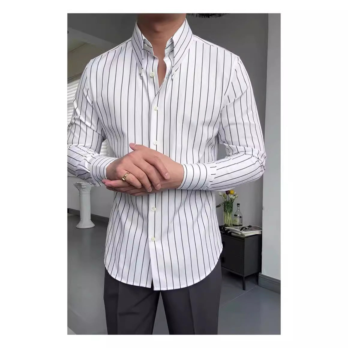 Spring Leisure Business Long Sleeve Striped Shirts