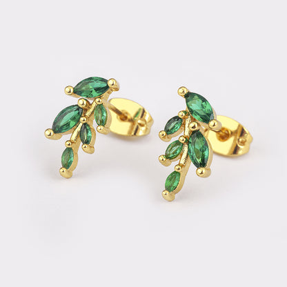 Green Leaf Zircon Earrings