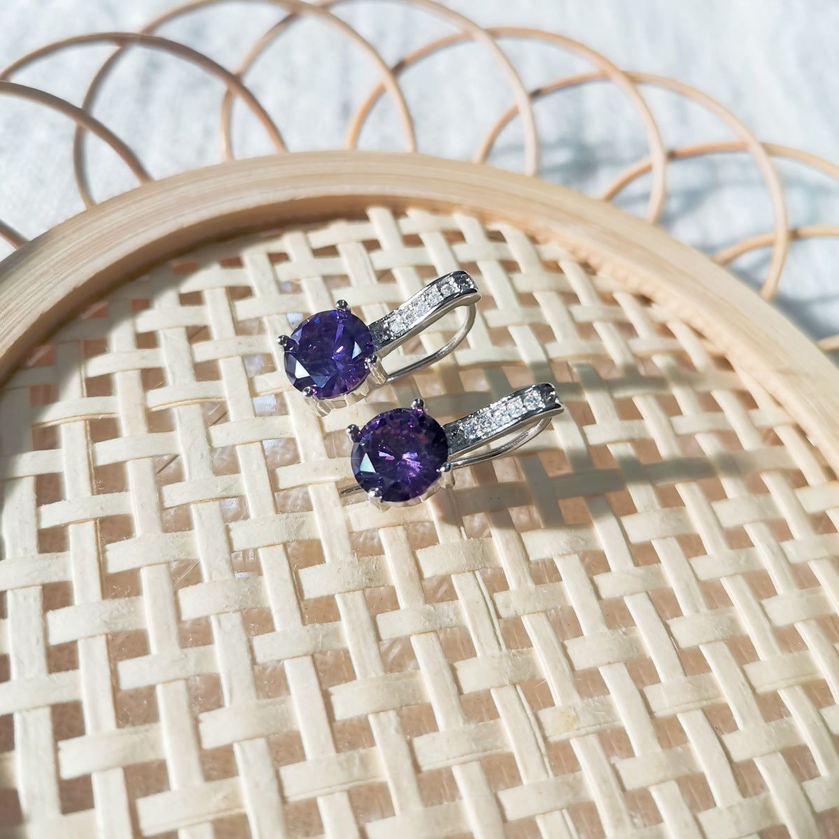 Four-claw Gem Purple Stone Earrings