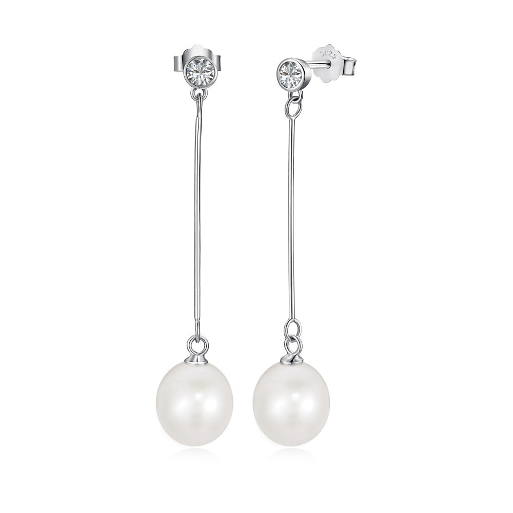 Silver Needle Freshwater Pearl Ear Studs