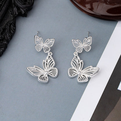 Silver Needle Butterfly Hollow Ear Studs Retro