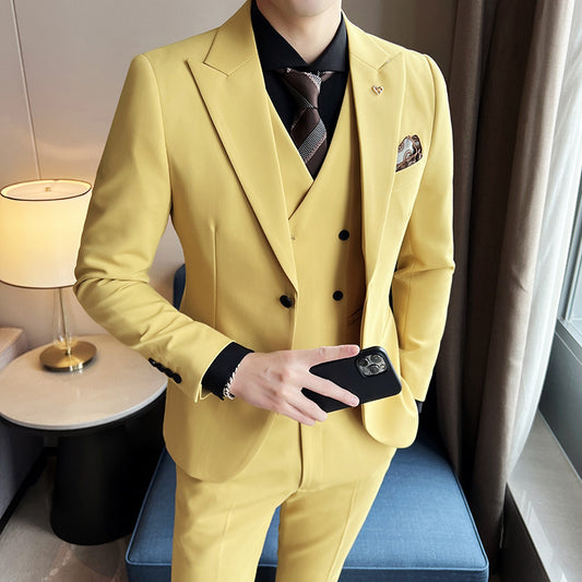 Three-piece Business Suits Slim Double Buckle Solid Color