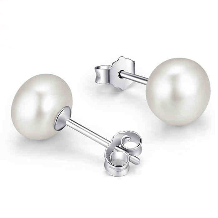 Silver Needle Natural Freshwater Pearl Earrings