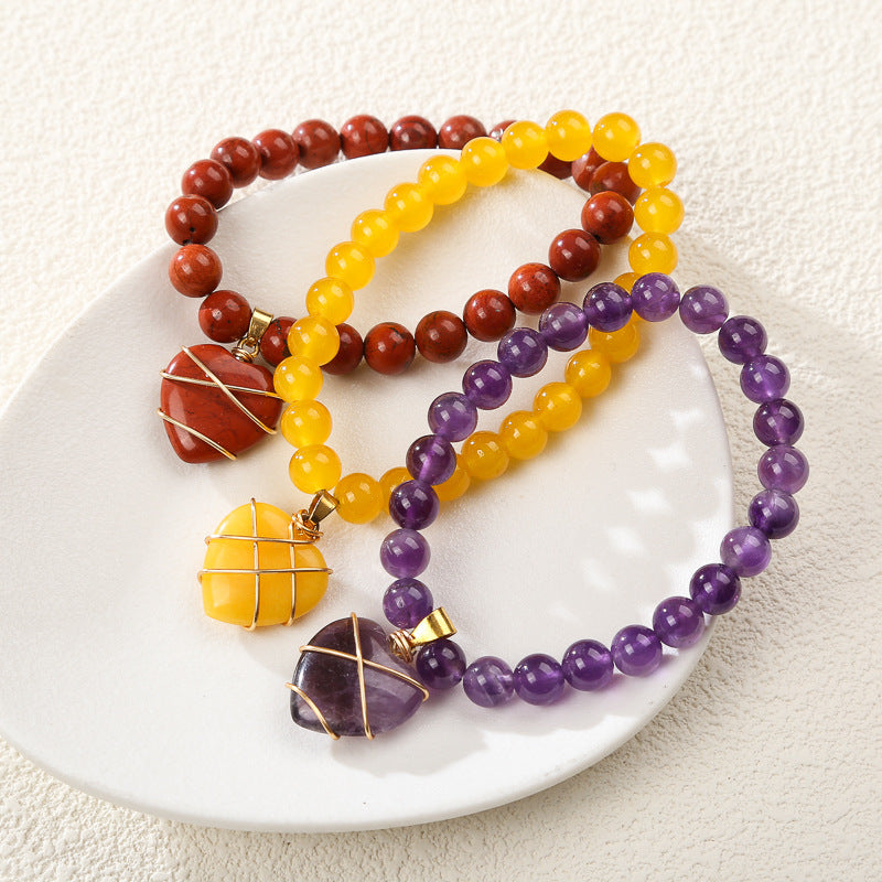 Crystal Agate Heart Bracelet Semi-precious Stone