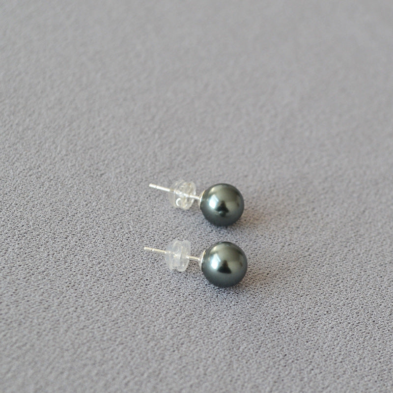 Circle Bright Bulb Pearl Silver Pin Earrings