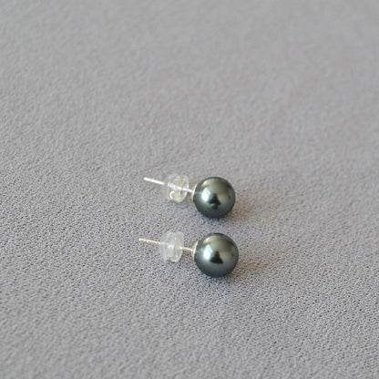 Circle Bright Bulb Pearl Silver Pin Earrings