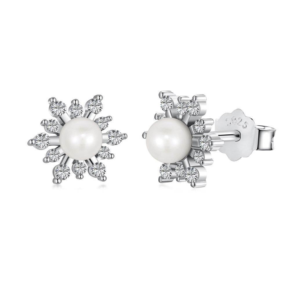 Silver Needle Freshwater Pearl Ear Studs