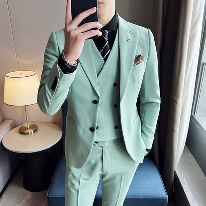 Three-piece Business Suits Slim Double Buckle Solid Color