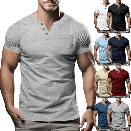 Casual T-shirts V-neck Slim Men's Short Sleeve