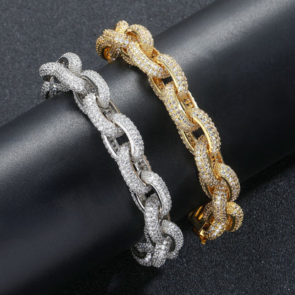 O-shaped Chain 12mm Inlaid Zircon Men's Bracelets