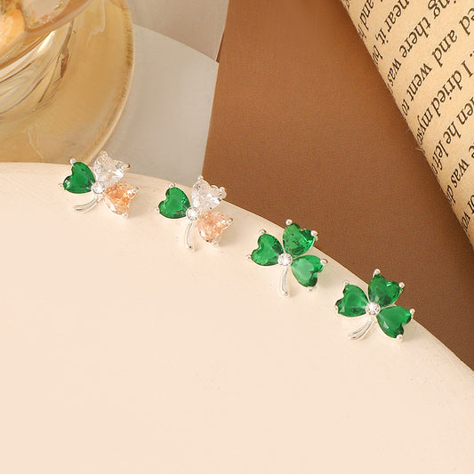 Crystal Heartclover Flower Earrings