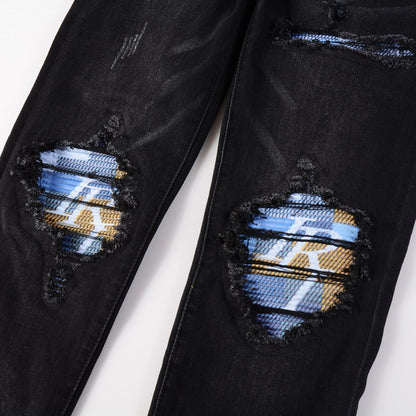 Street Washing Craft Letter Patch Jeans