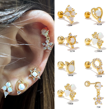 Colorful Opal Zircon Fashion Titanium Steel Stud Earrings