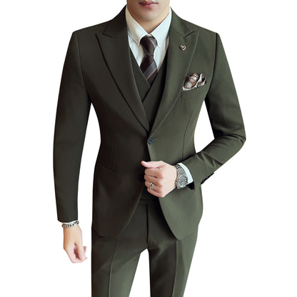 Three-piece Business Suits Slim Double Buckle Solid Color