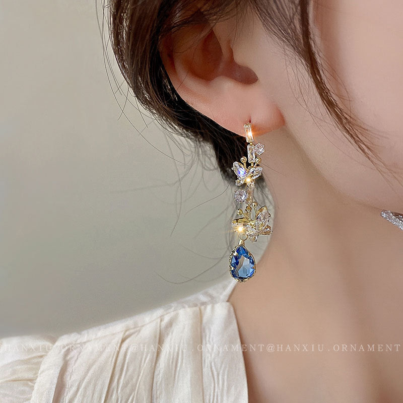 Zircon Butterfly Water Drop Earrings