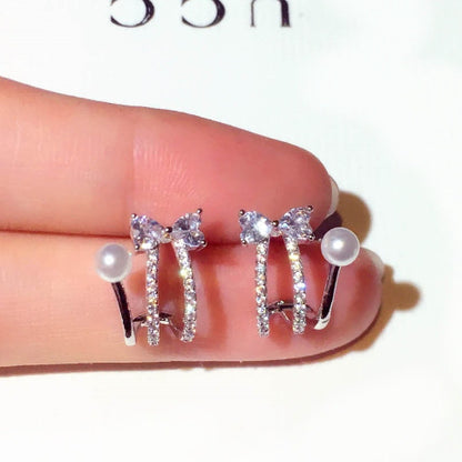 Bow Pearl Stud Earrings