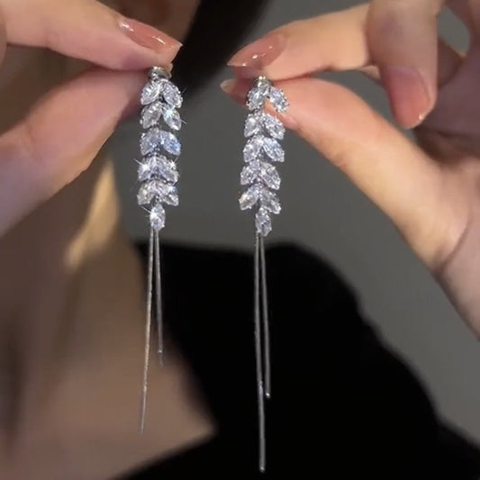 Rhinestone Zircon Leave Earrings