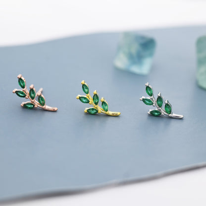 Emerald Leaves Ear Studs Olive Earrings