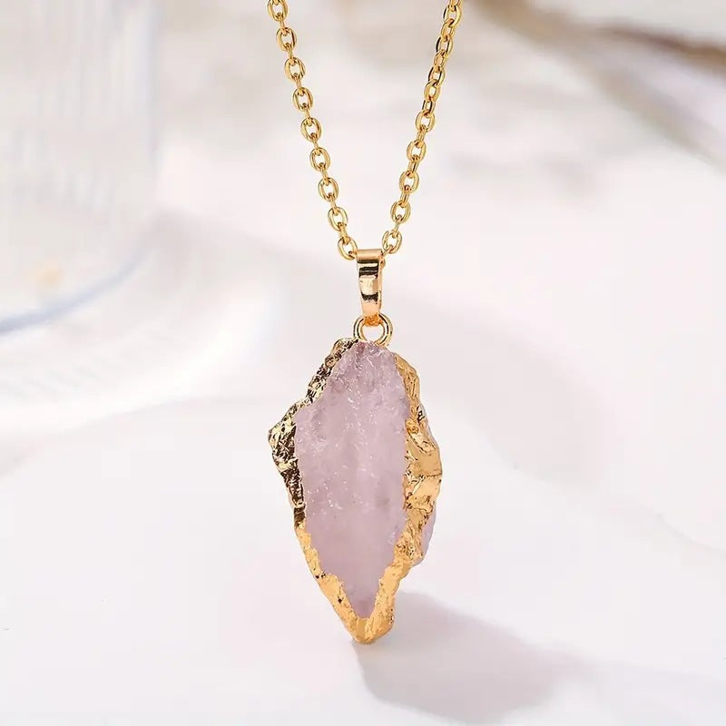 Natural Stone Irregular Crystal Electroplated Gilding Pendant