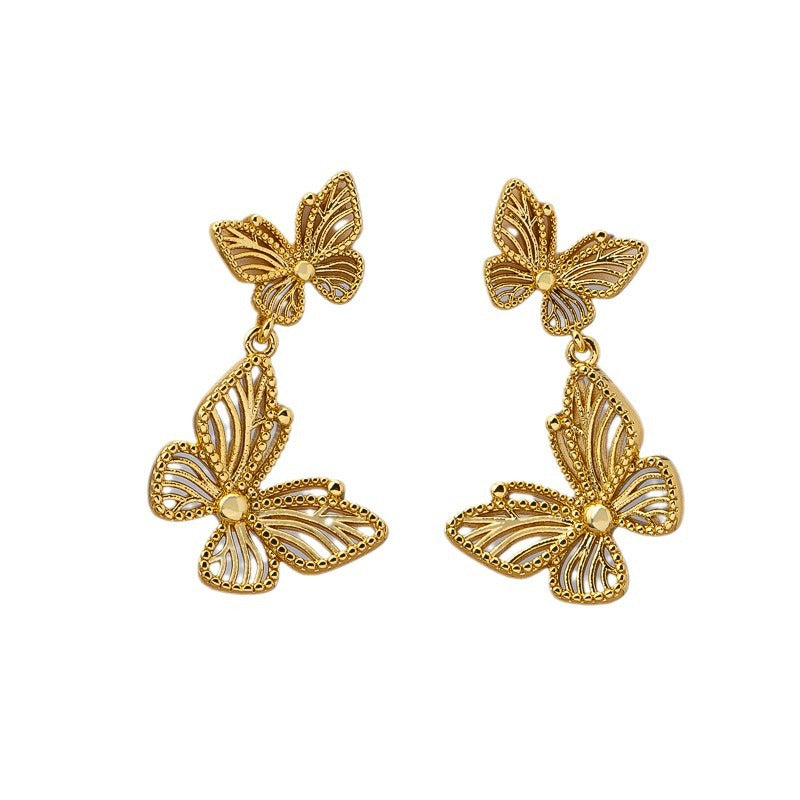 Silver Needle Butterfly Hollow Ear Studs Retro