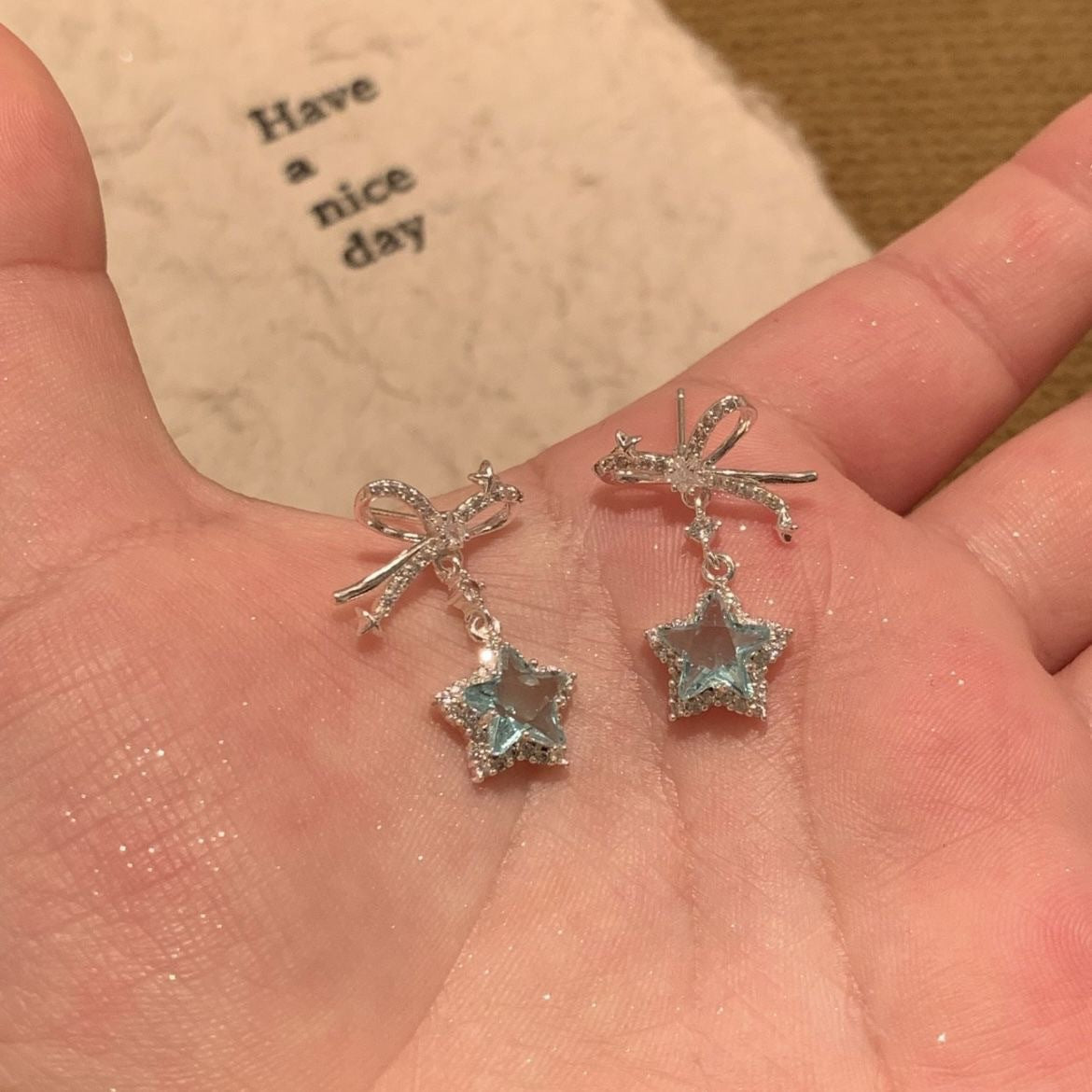 Full Diamond Blue Star Ear Studs