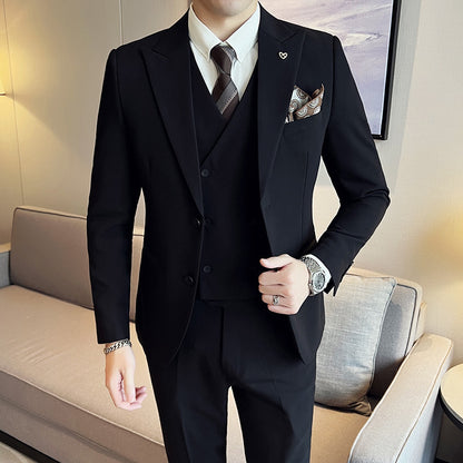 Three-piece Business Suits Slim Double Buckle Solid Color