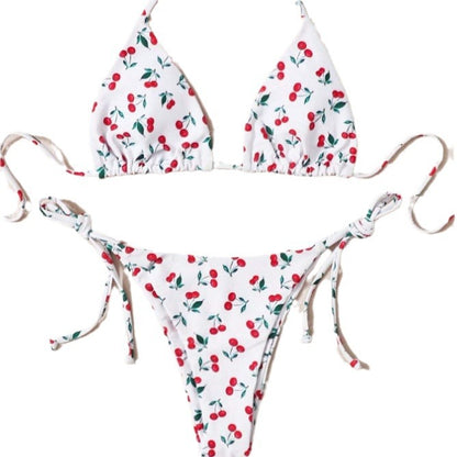 Cherry Split Halter Bikinis