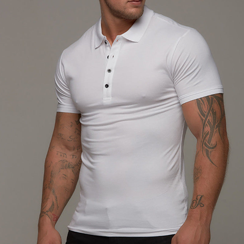 Solid Color Stand Collar Men's Casual Short Sleeve