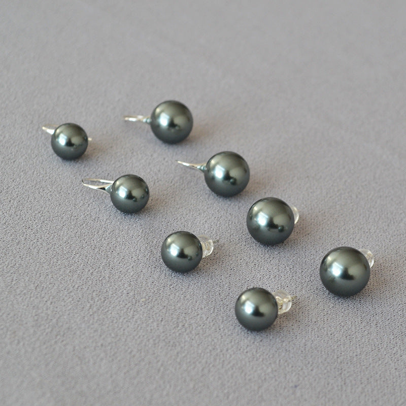 Circle Bright Bulb Pearl Silver Pin Earrings