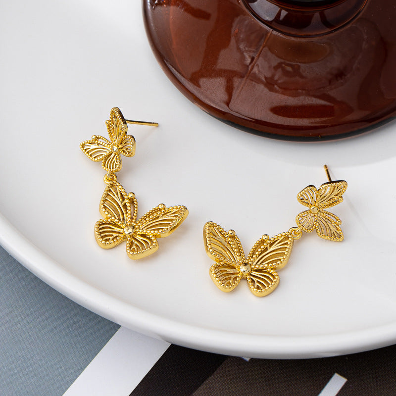 Silver Needle Butterfly Hollow Ear Studs Retro