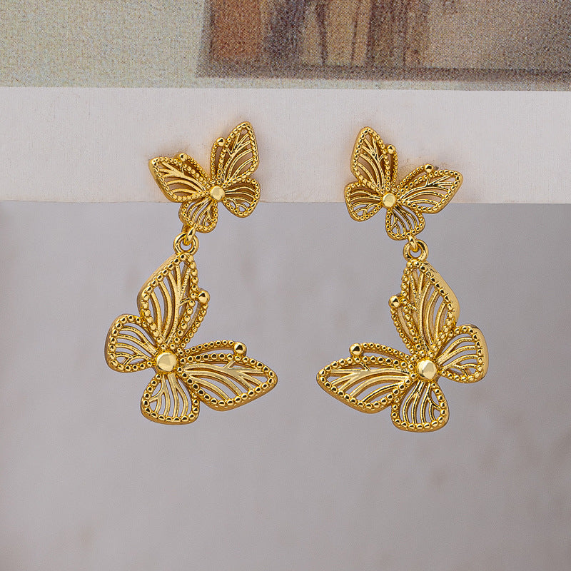 Silver Needle Butterfly Hollow Ear Studs Retro