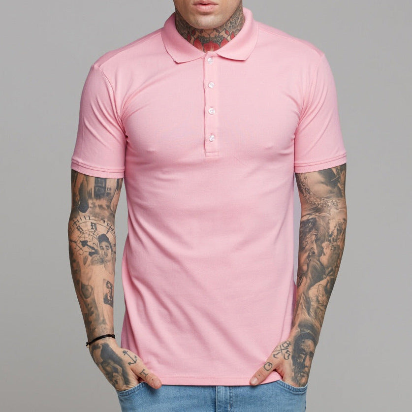 Solid Color Stand Collar Men's Casual Short Sleeve