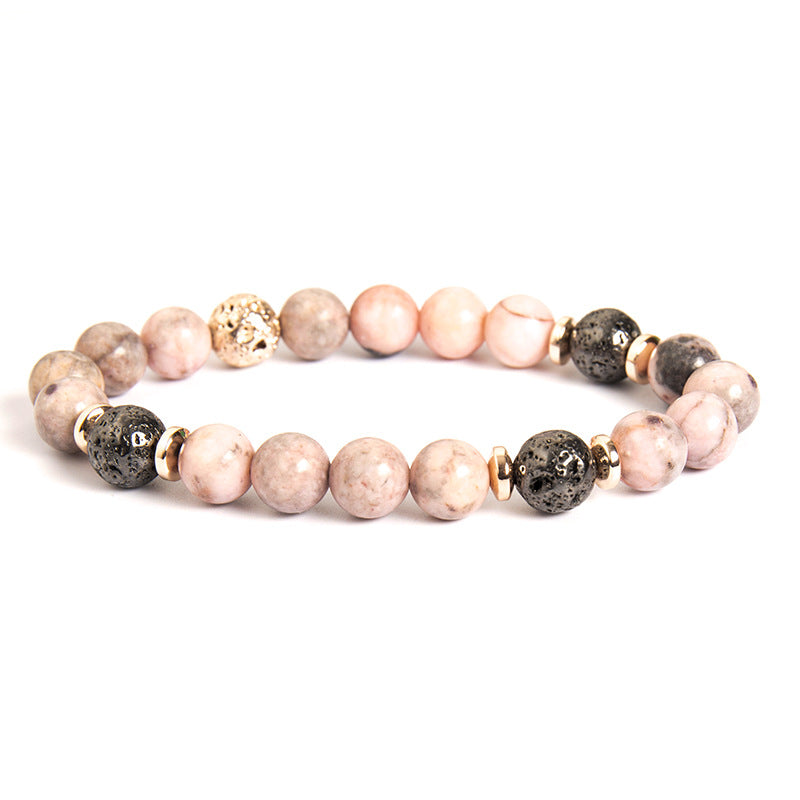 Natural Stone Pink Zebra Beaded Bracelets