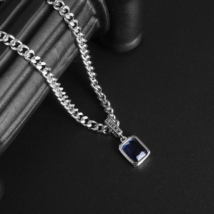 Cuban Link Chain Blue Zircon Pendant Necklaces