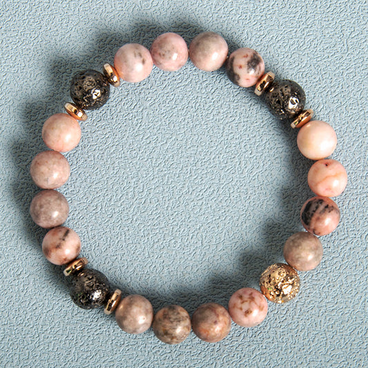 Natural Stone Pink Zebra Beaded Bracelets